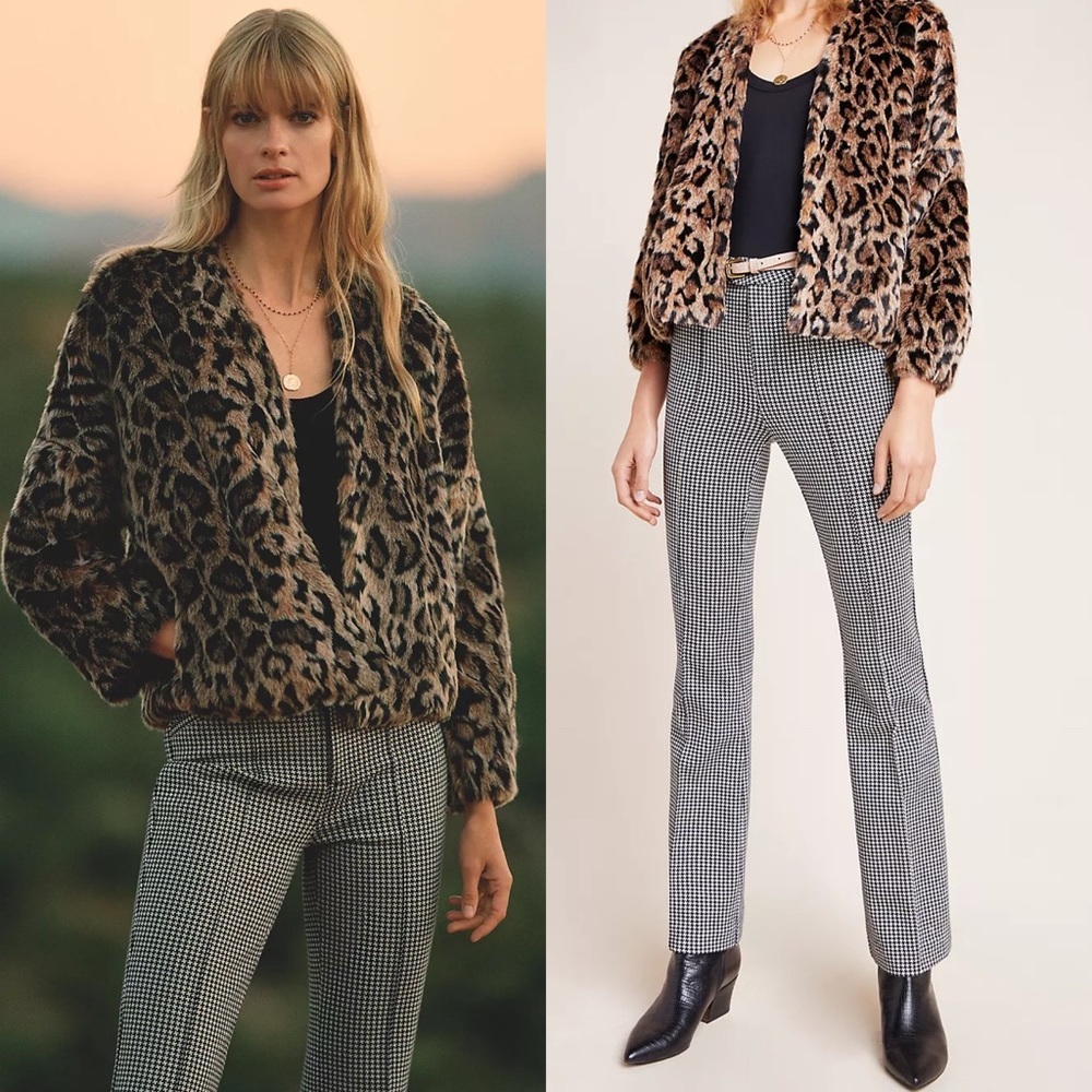 Anthropologie Houndstooth Flare Essential Trouser Size 12 Pants Tailored Minimal